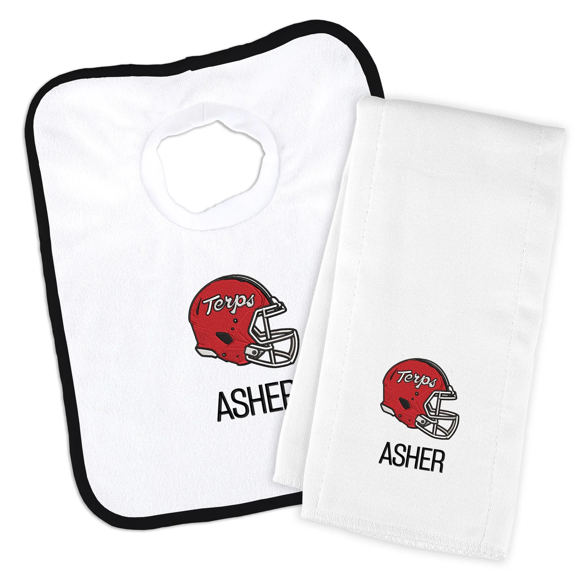 Personalized Maryland Terrapins Helmet Bib & Burp Cloth Set