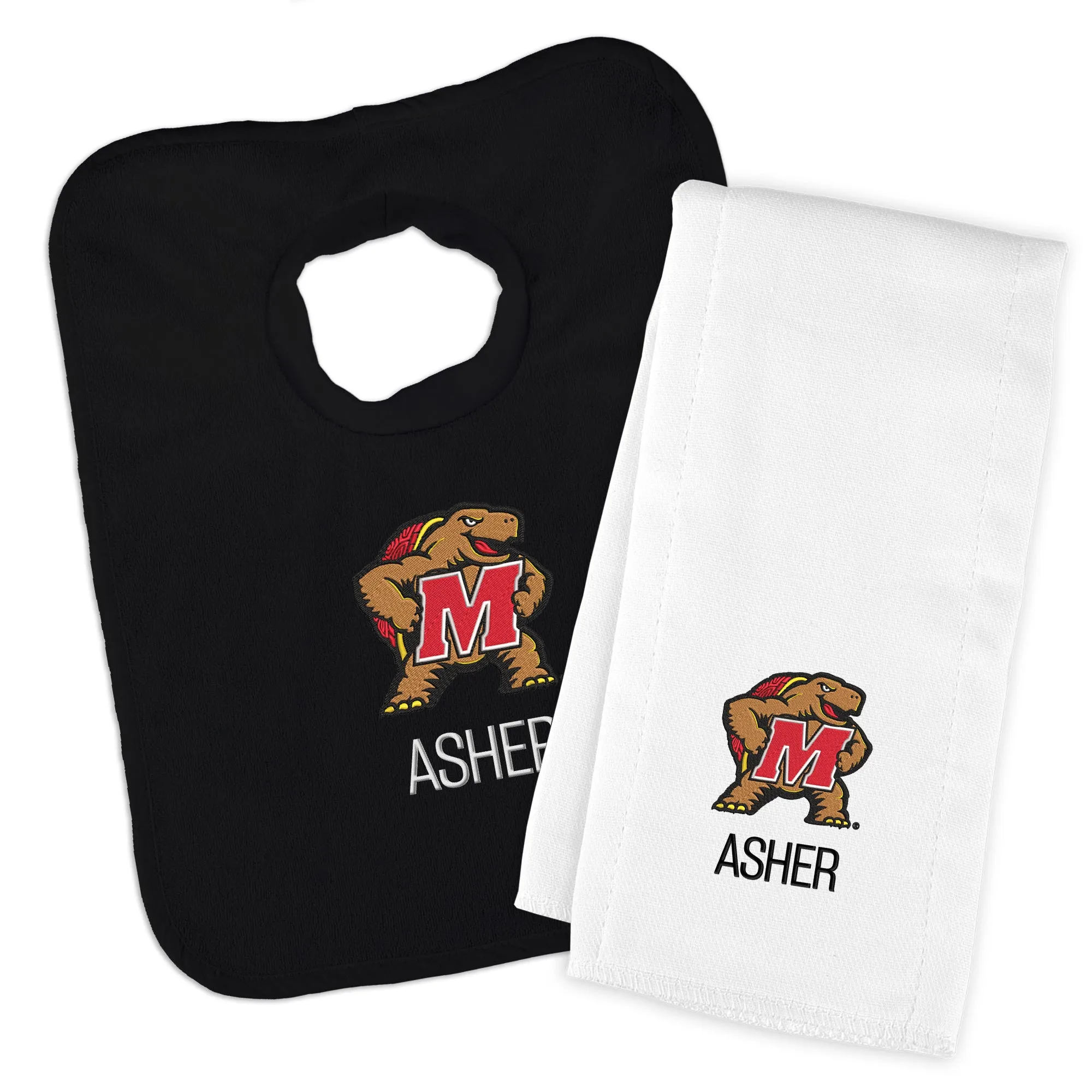 Personalized Maryland Terrapins Mascot Bib & Burp Cloth Set