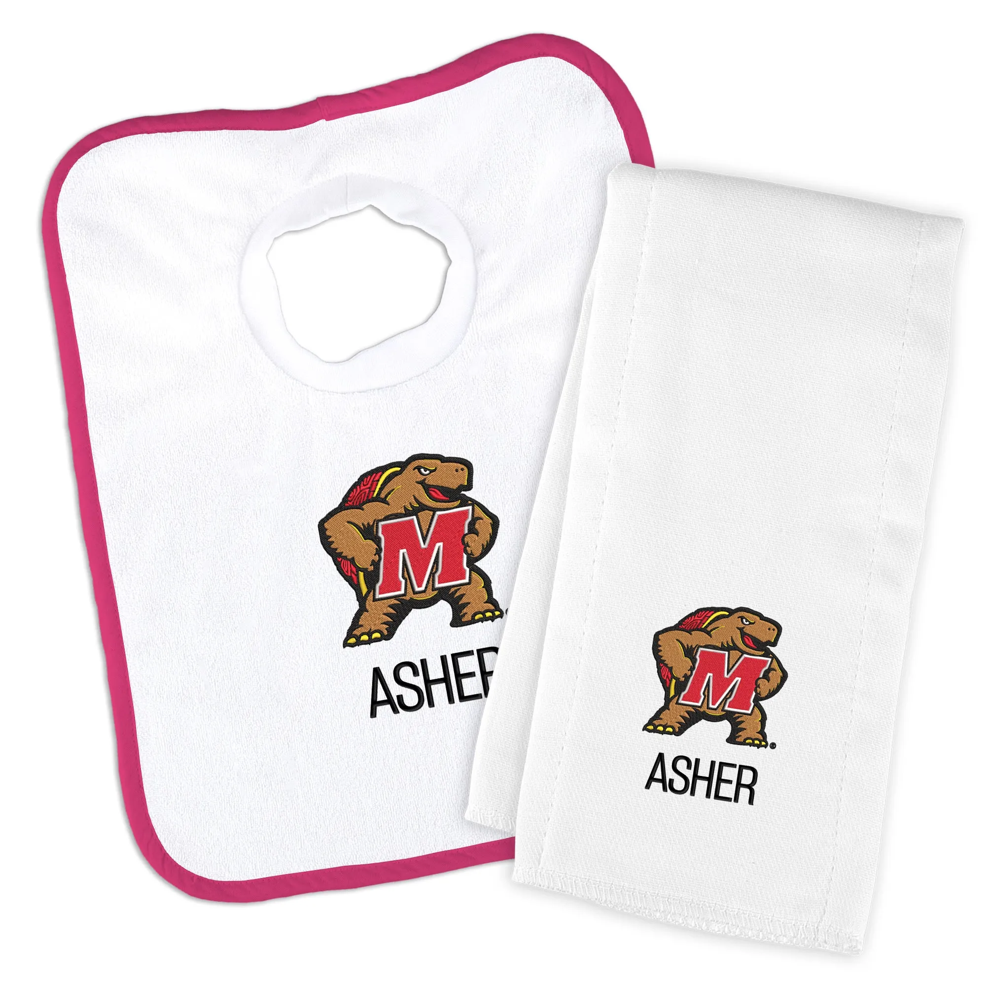 Personalized Maryland Terrapins Mascot Bib & Burp Cloth Set