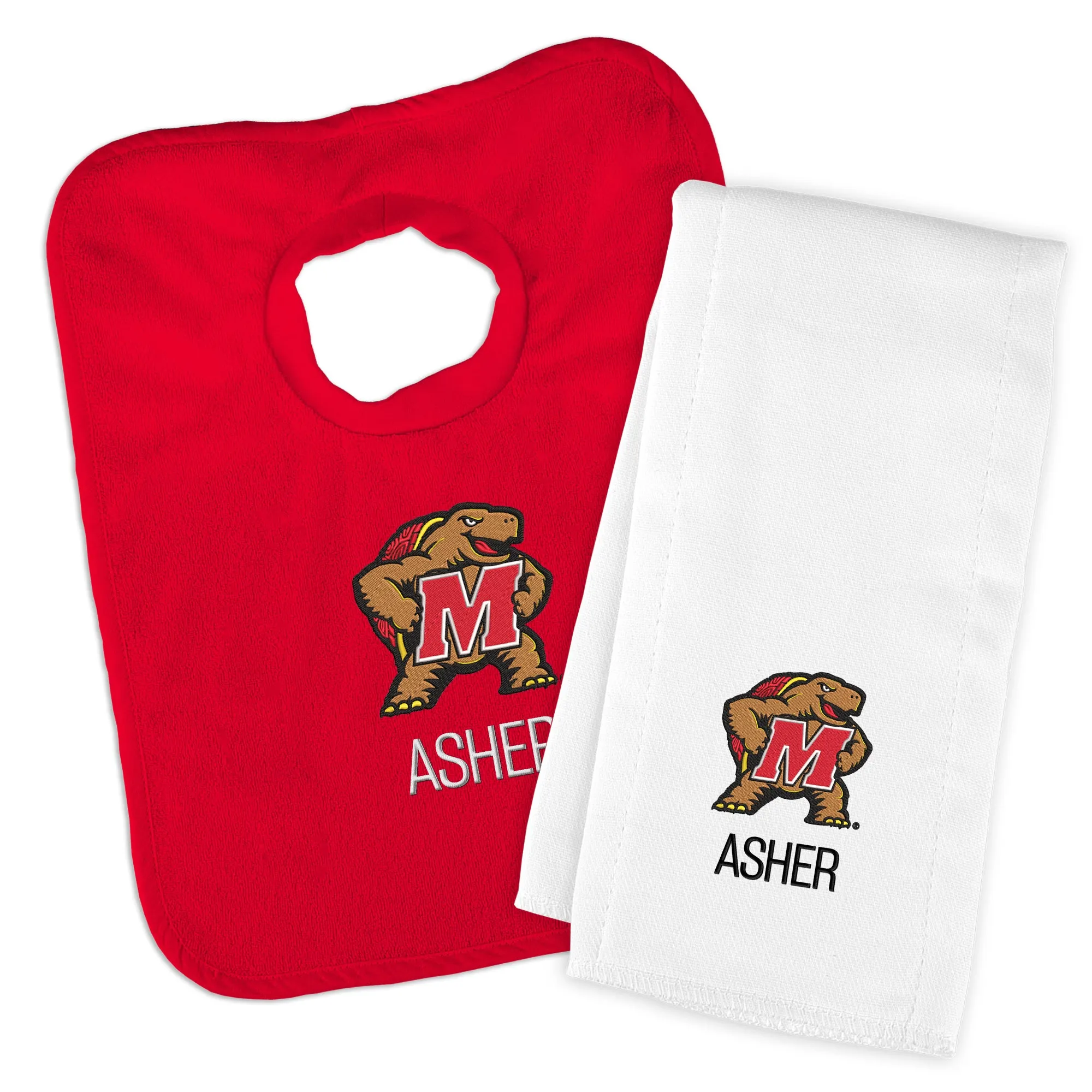 Personalized Maryland Terrapins Mascot Bib & Burp Cloth Set