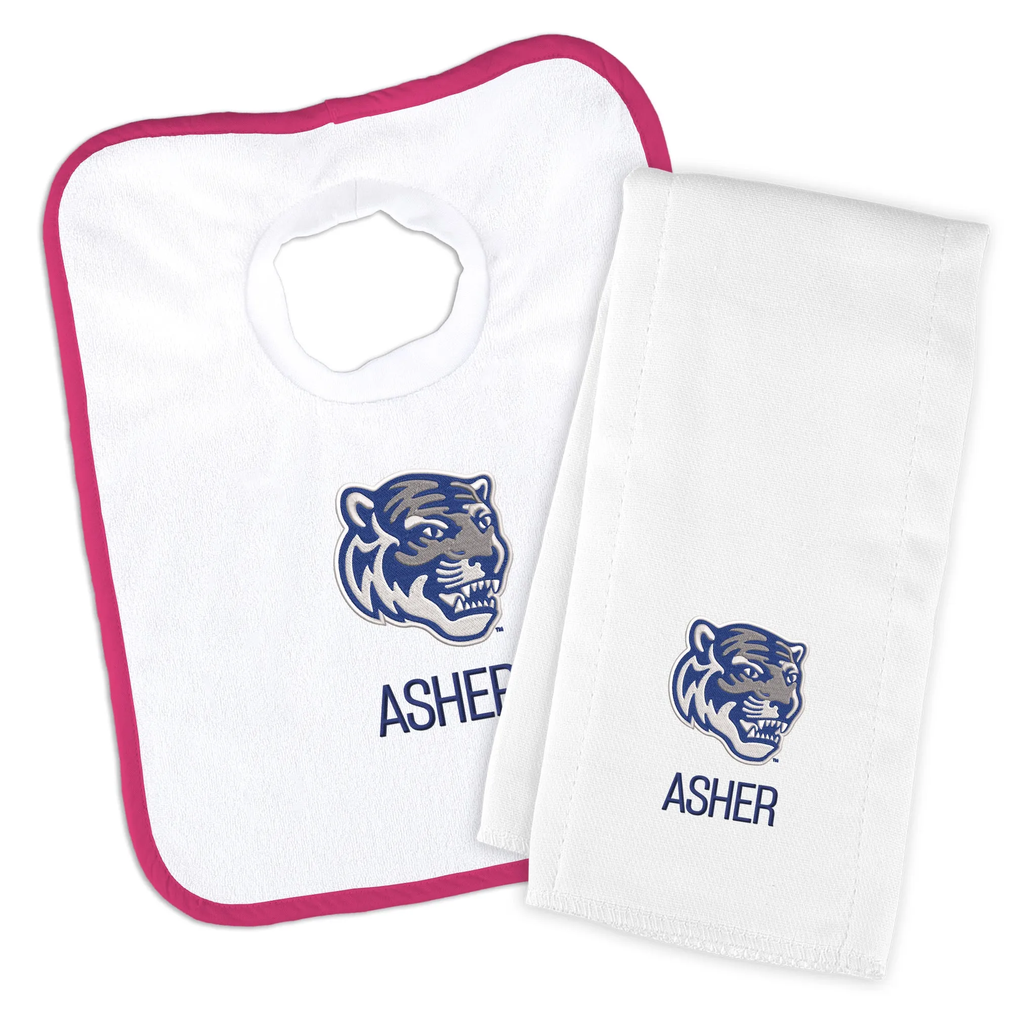 Personalized Memphis Tigers Tiger Head Bib & Burp Cloth Set