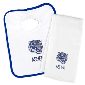 Personalized Memphis Tigers Tiger Head Bib & Burp Cloth Set