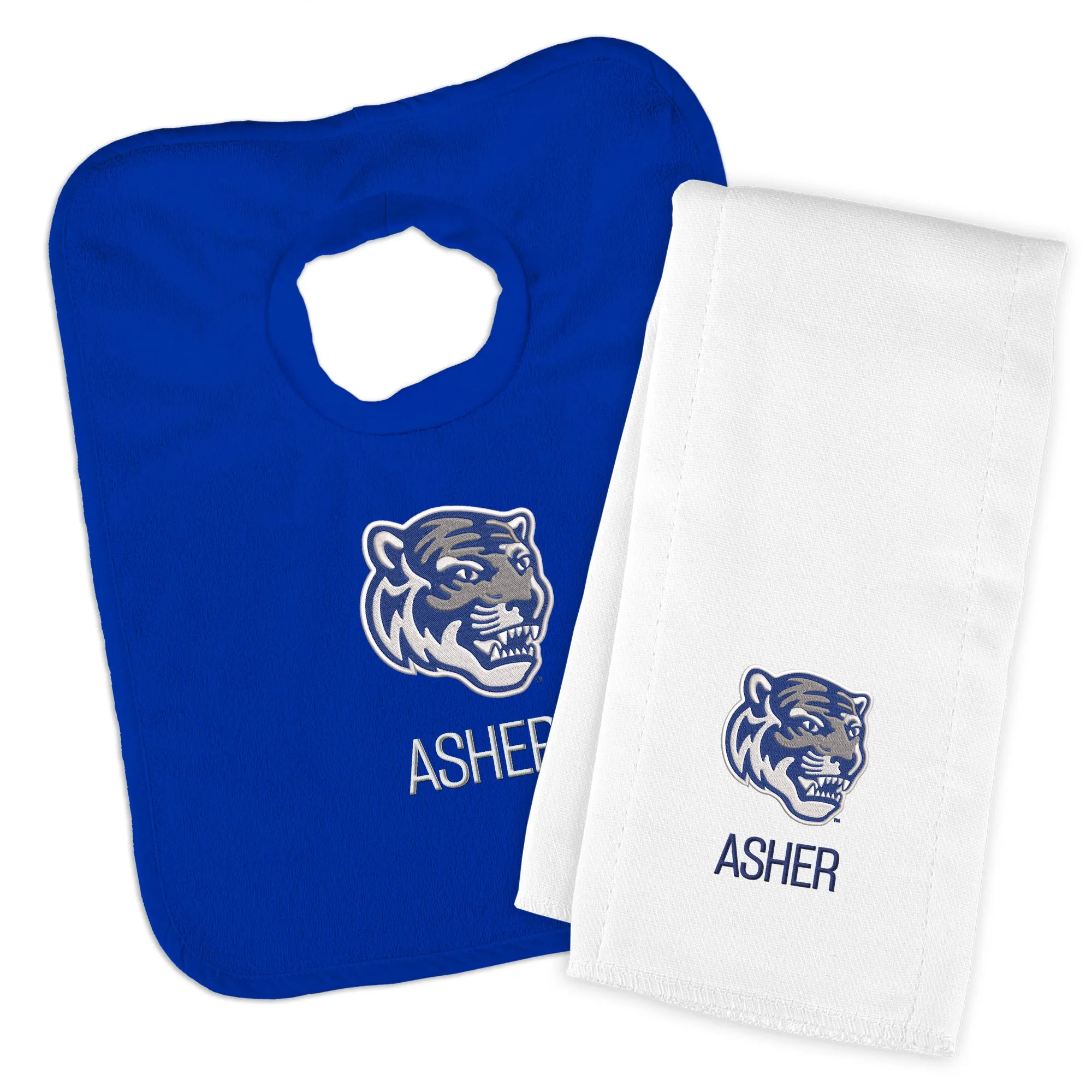 Personalized Memphis Tigers Tiger Head Bib & Burp Cloth Set