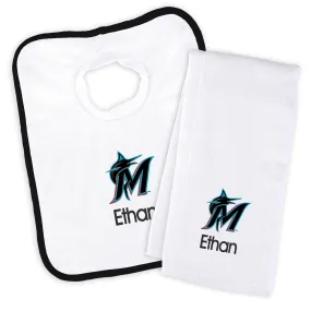 Personalized Miami Marlins Bib & Burp Cloth Set