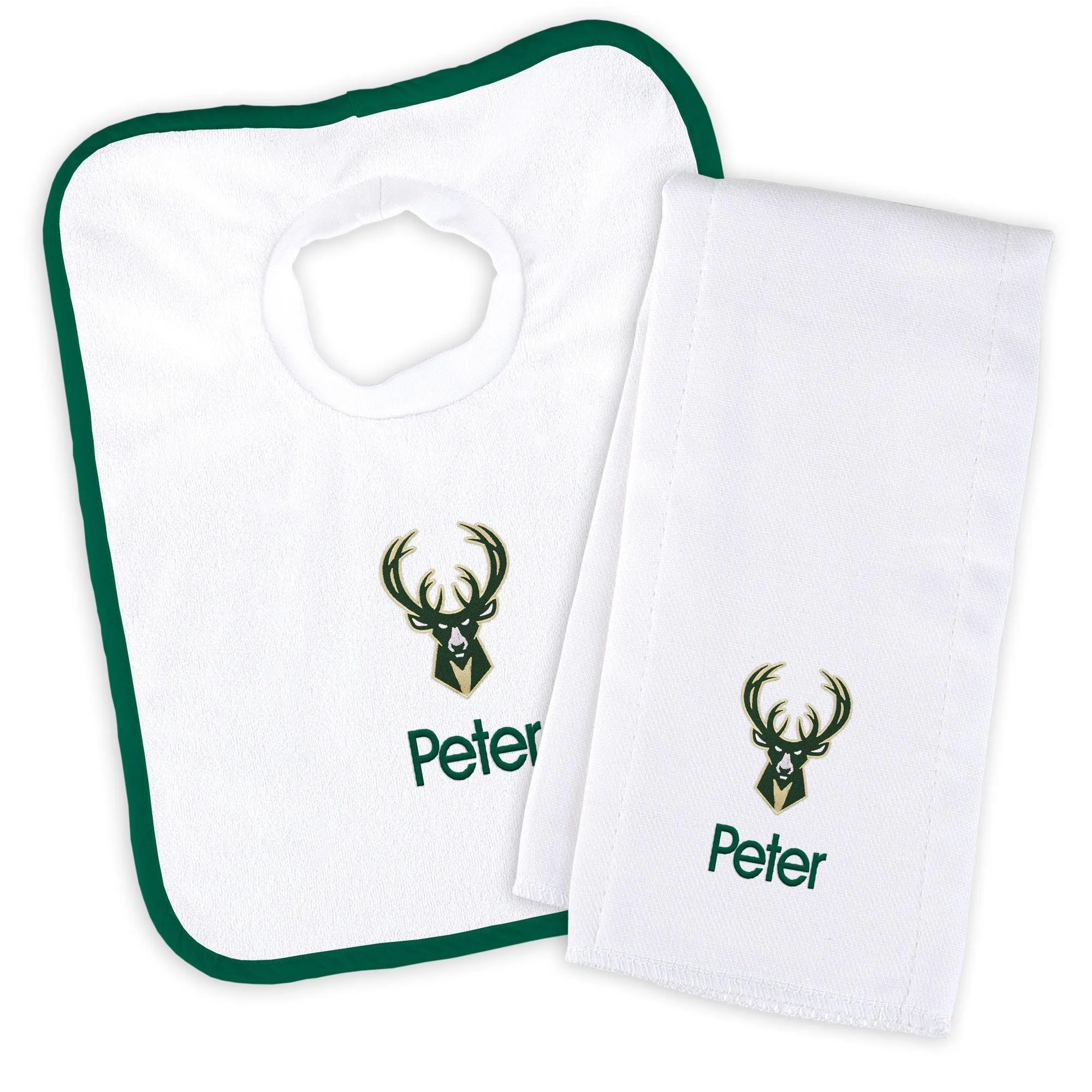 Personalized Milwaukee Bucks Bib and Burp Cloth Set