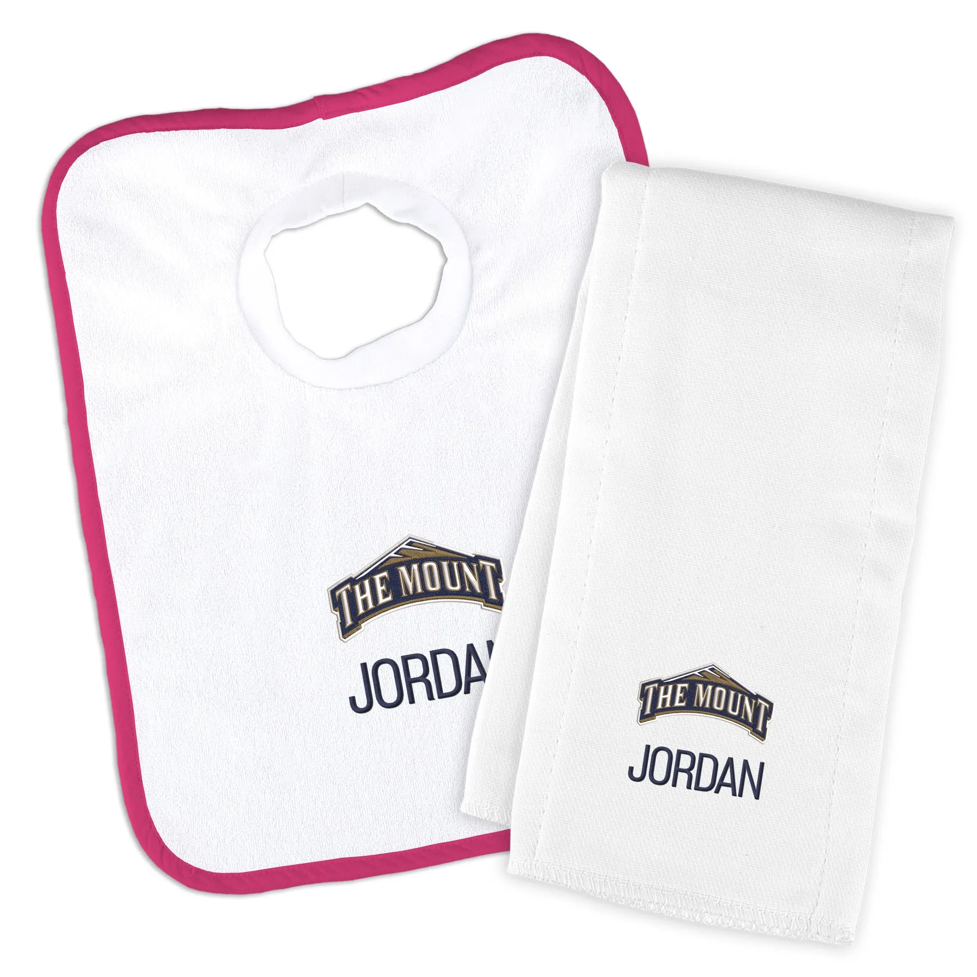 Personalized Mount St. Mary's Mountaineers Bib & Burp Cloth Set