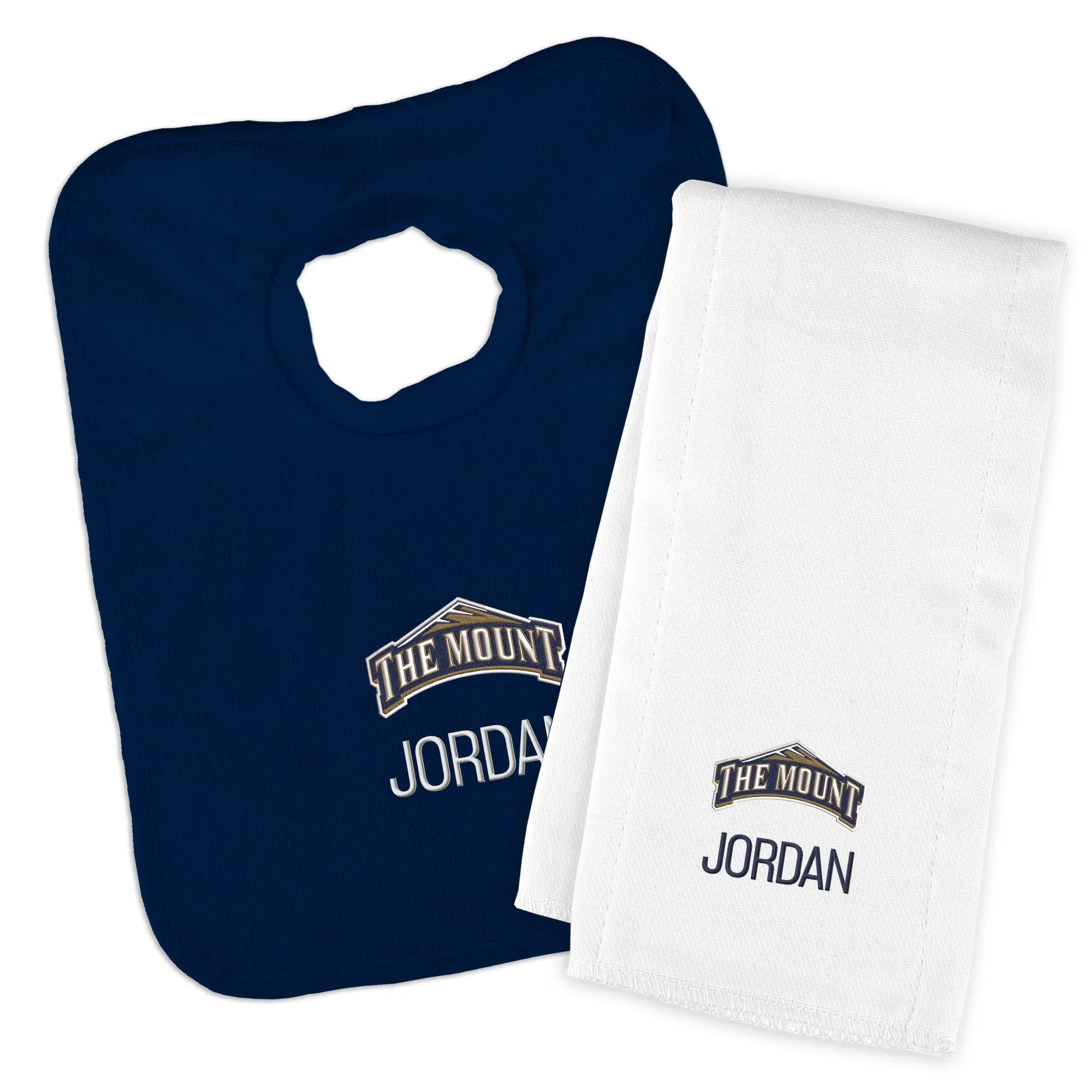 Personalized Mount St. Mary's Mountaineers Bib & Burp Cloth Set