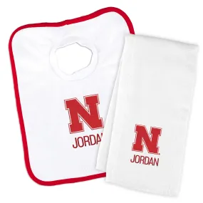 Personalized Nebraska Cornhuskers Bib and Burp Cloth Set