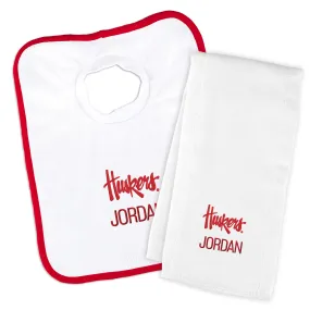 Personalized Nebraska Cornhuskers Script Huskers Bib and Burp Cloth Set