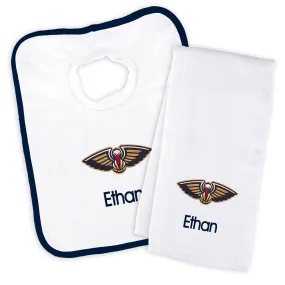 Personalized New Orleans Pelicans Bib and Burp Cloth Set