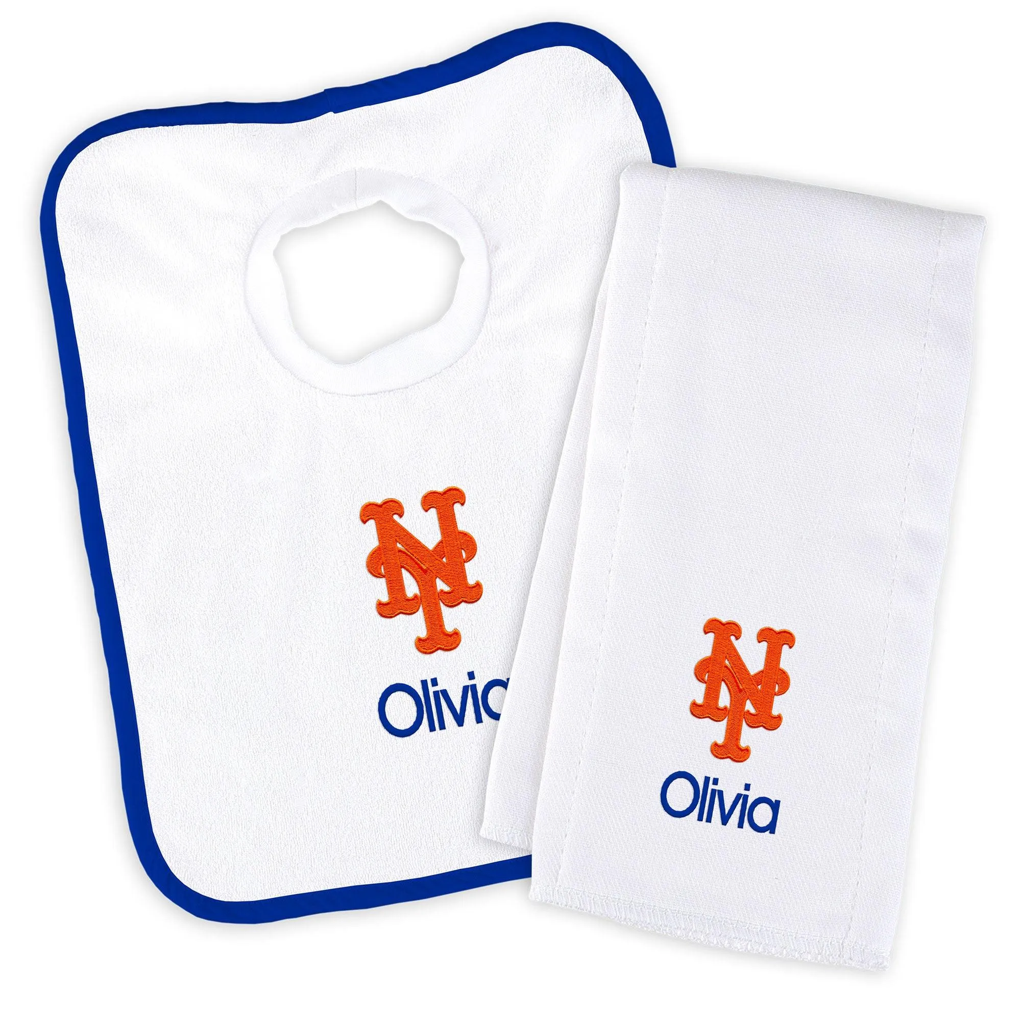 Personalized New York Mets Bib & Burp Cloth Set