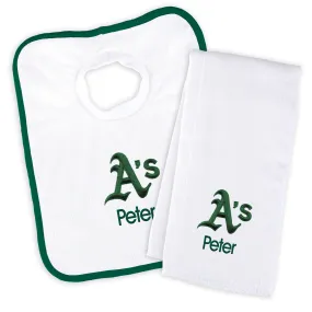 Personalized Oakland Athletics Bib & Burp Cloth Set