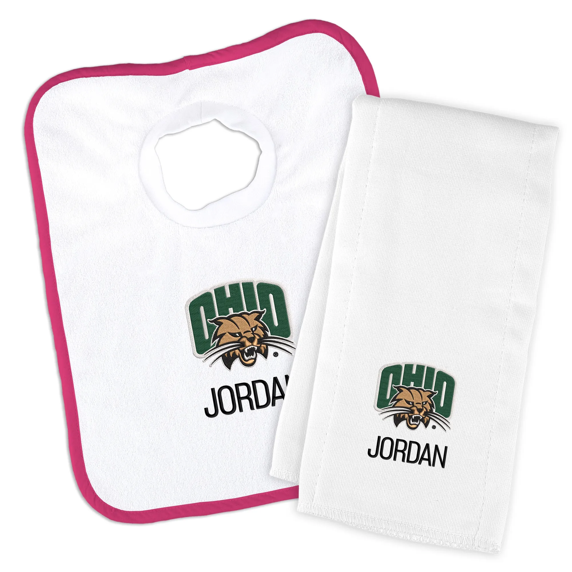 Personalized Ohio Bobcats Bib and Burp Cloth Set