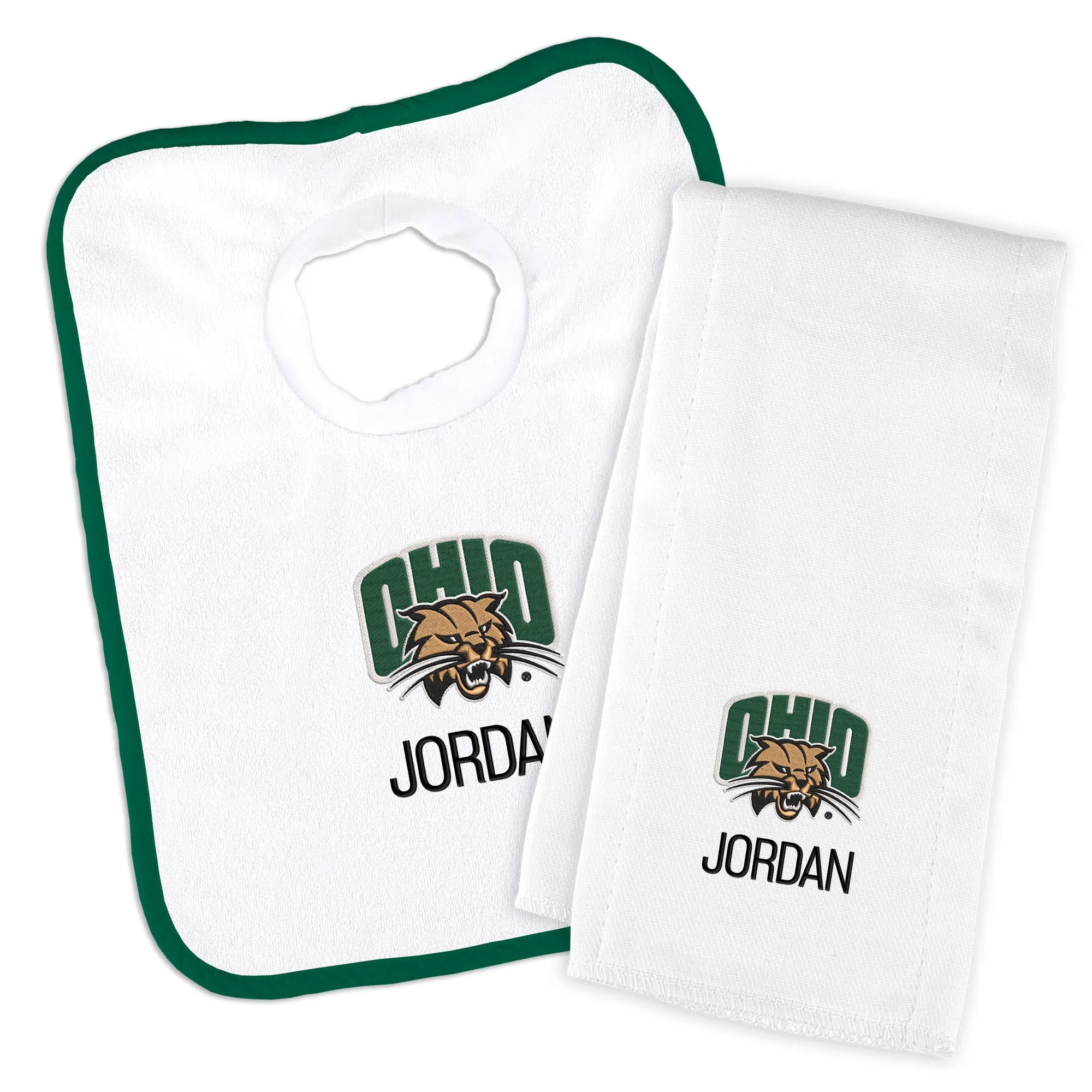 Personalized Ohio Bobcats Bib and Burp Cloth Set