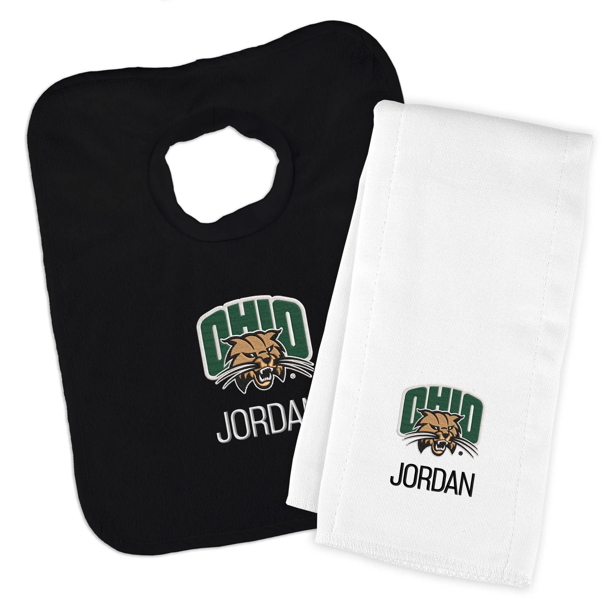 Personalized Ohio Bobcats Bib and Burp Cloth Set