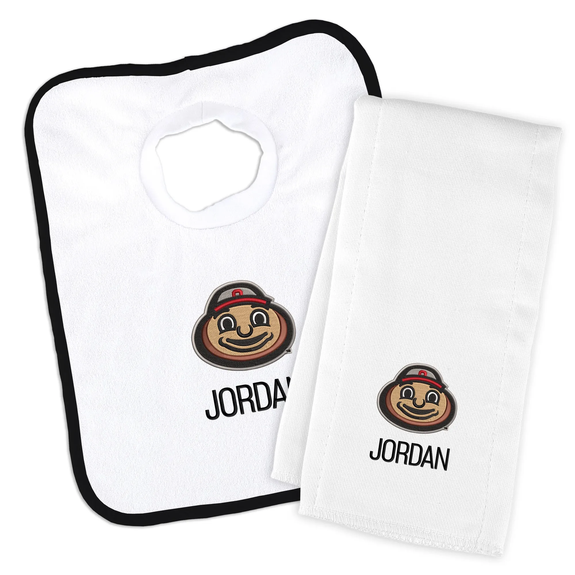 Personalized Ohio State Buckeyes Brutus Bib and Burp Cloth Set