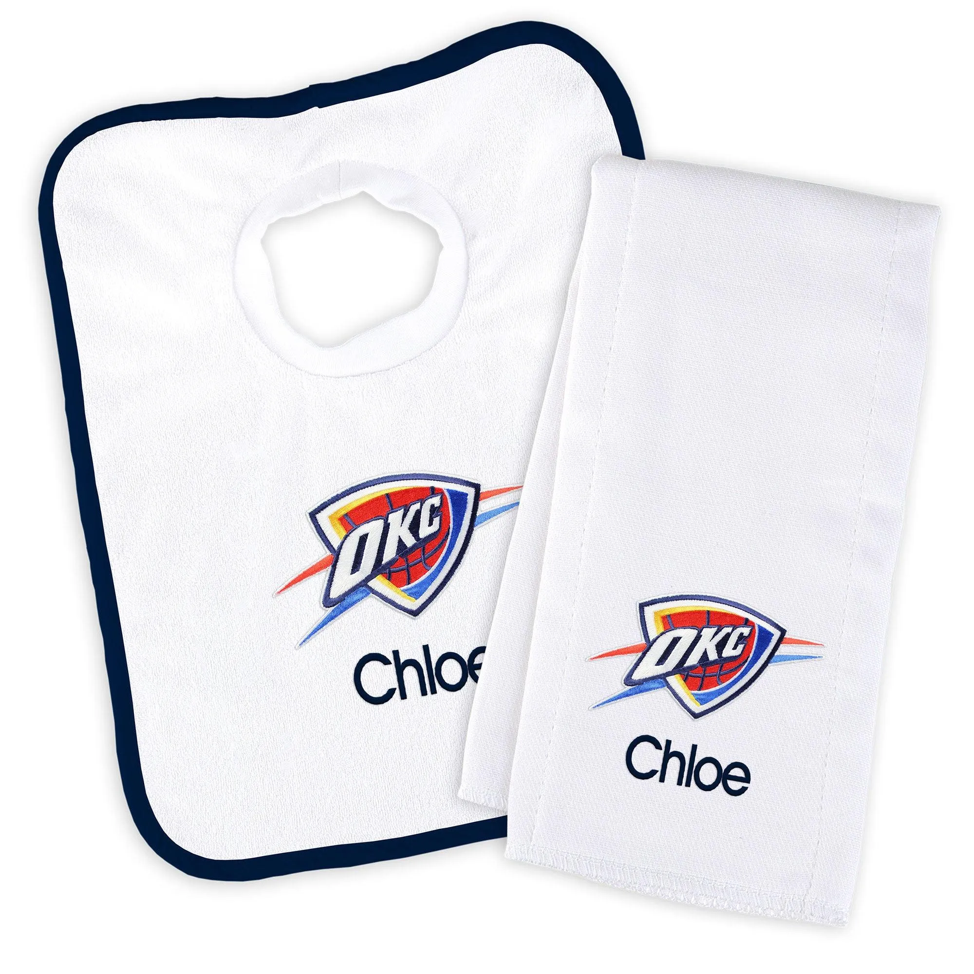 Personalized Oklahoma City Thunder Bib and Burp Cloth Set