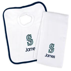 Personalized Seattle Mariners Bib & Burp Cloth Set