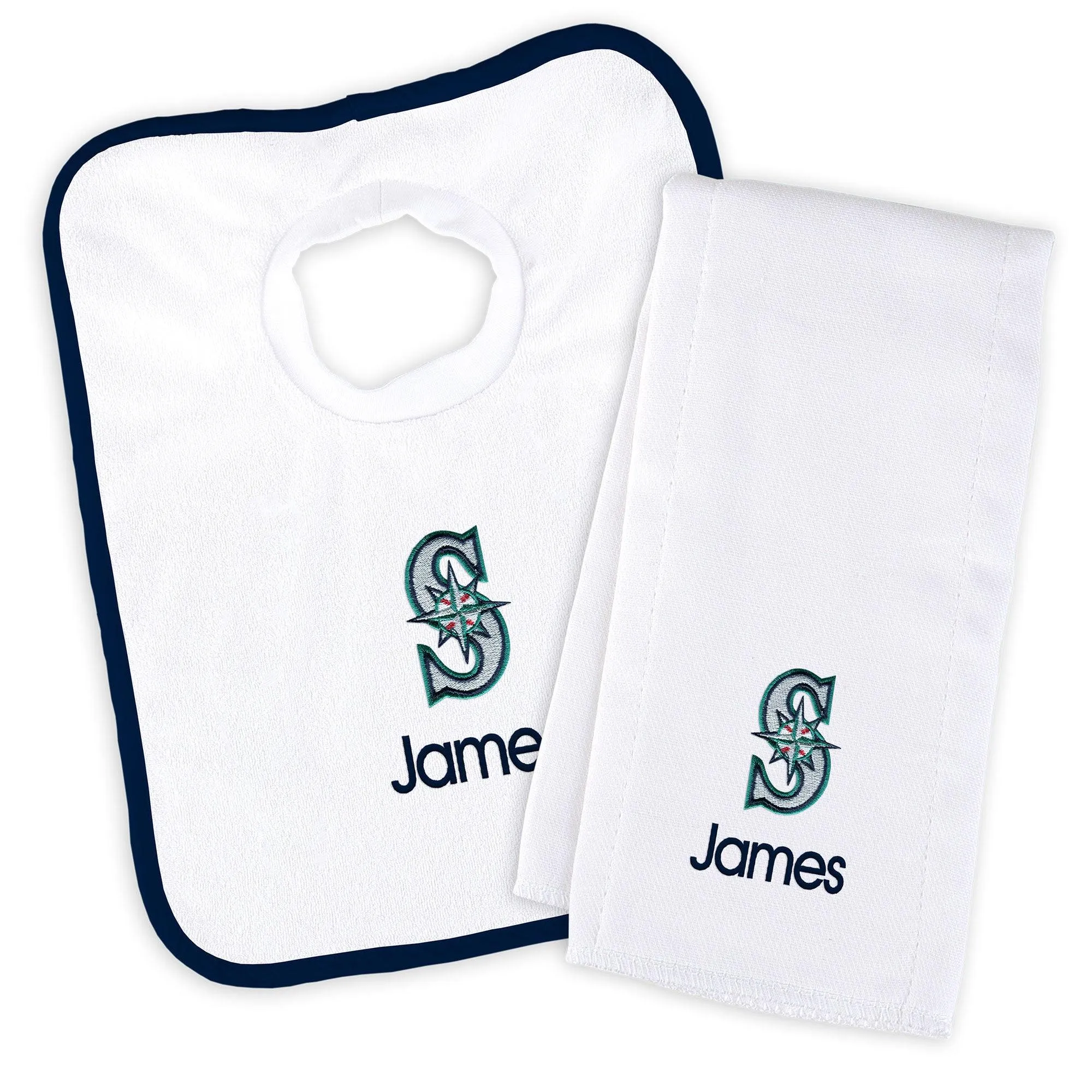 Personalized Seattle Mariners Bib & Burp Cloth Set