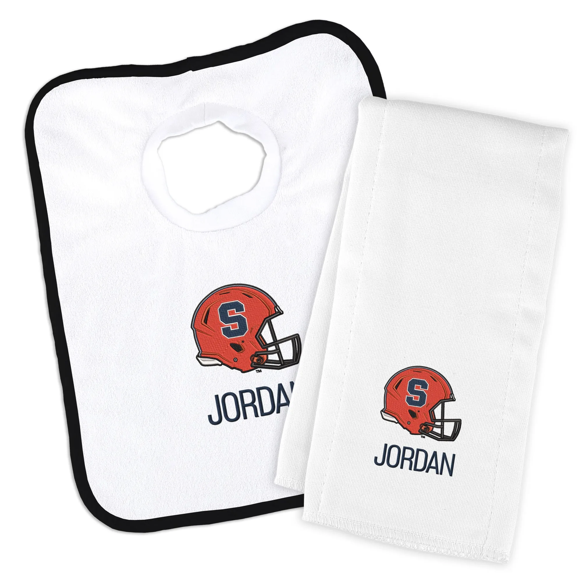 Personalized Syracuse Orange Helmet Bib and Burp Cloth Set