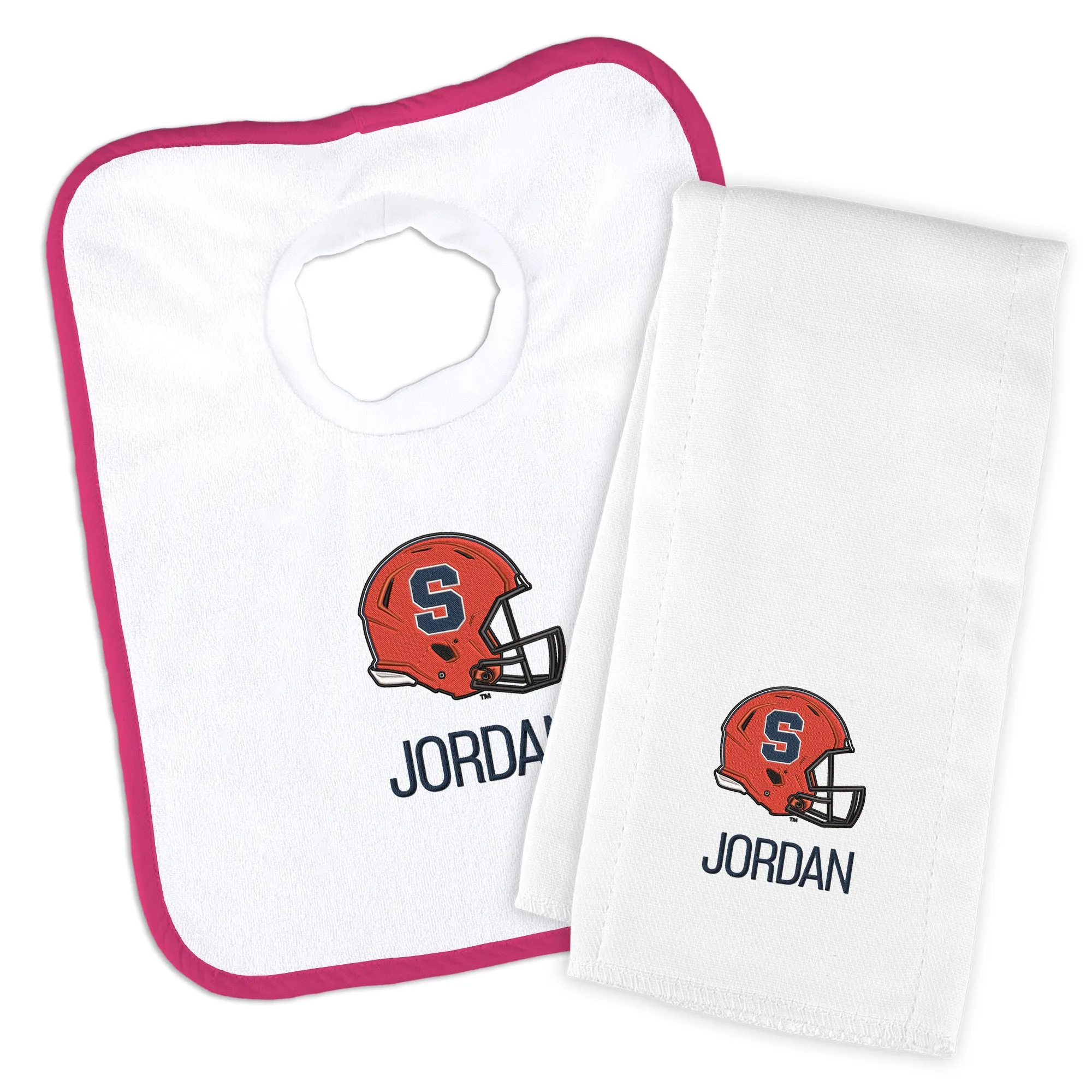 Personalized Syracuse Orange Helmet Bib and Burp Cloth Set