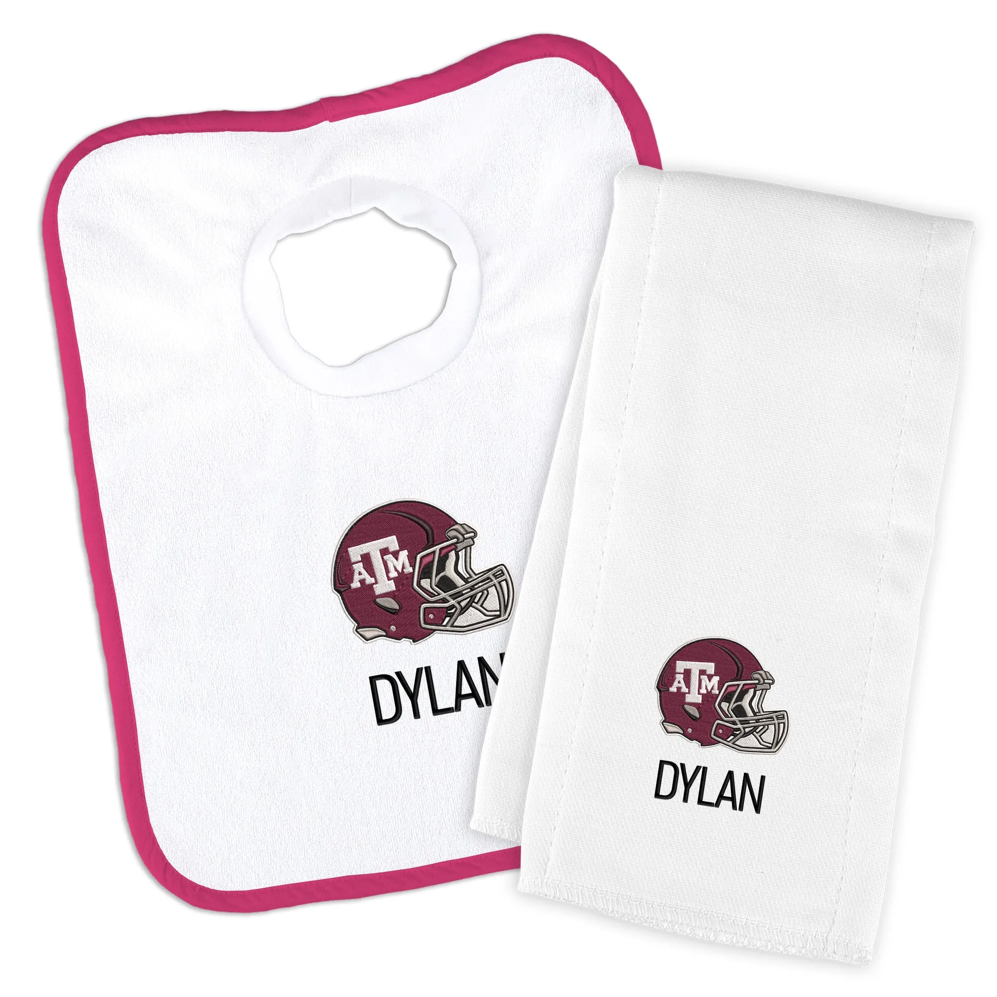 Personalized Texas A&M Aggies Helmet Bib and Burp Cloth Set