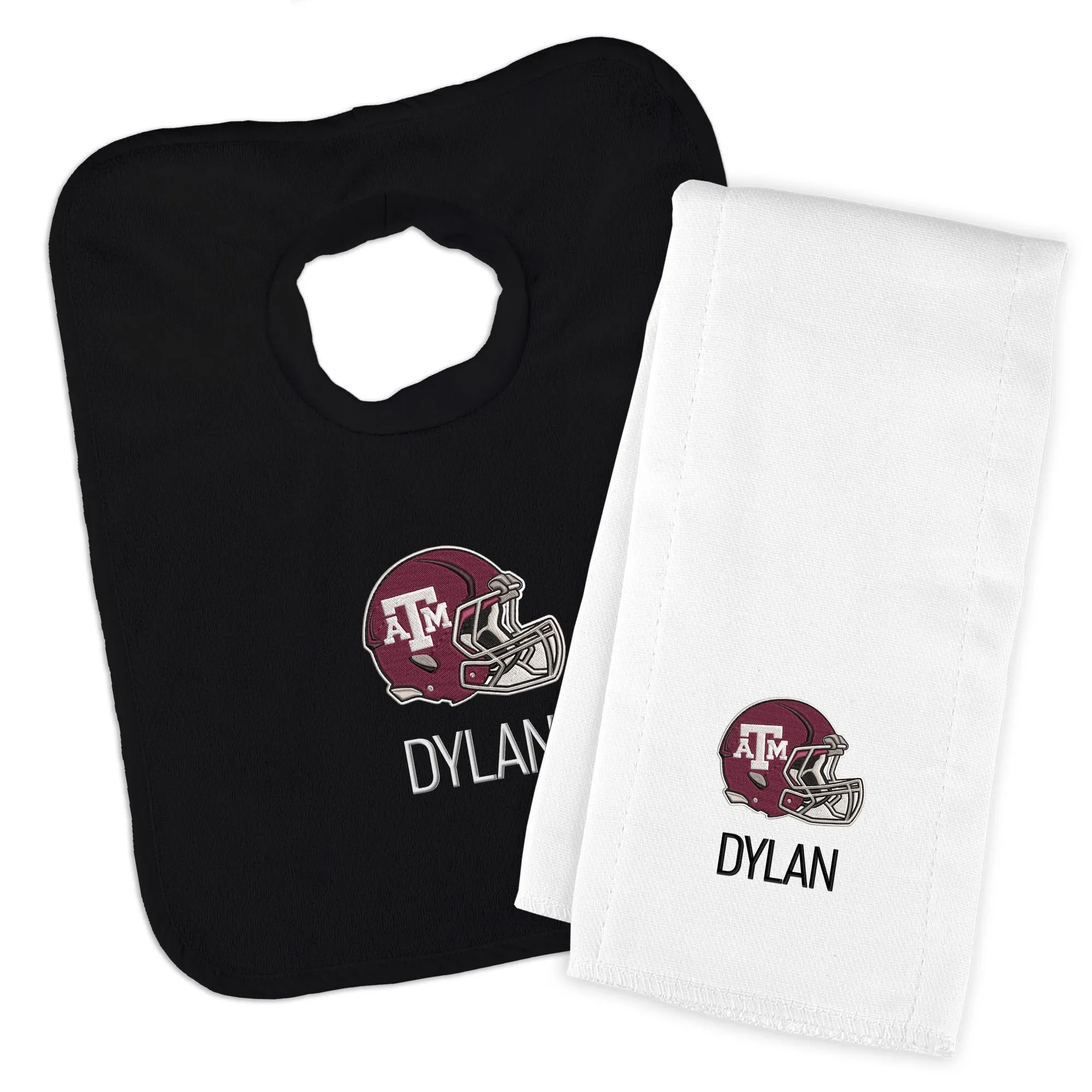 Personalized Texas A&M Aggies Helmet Bib and Burp Cloth Set