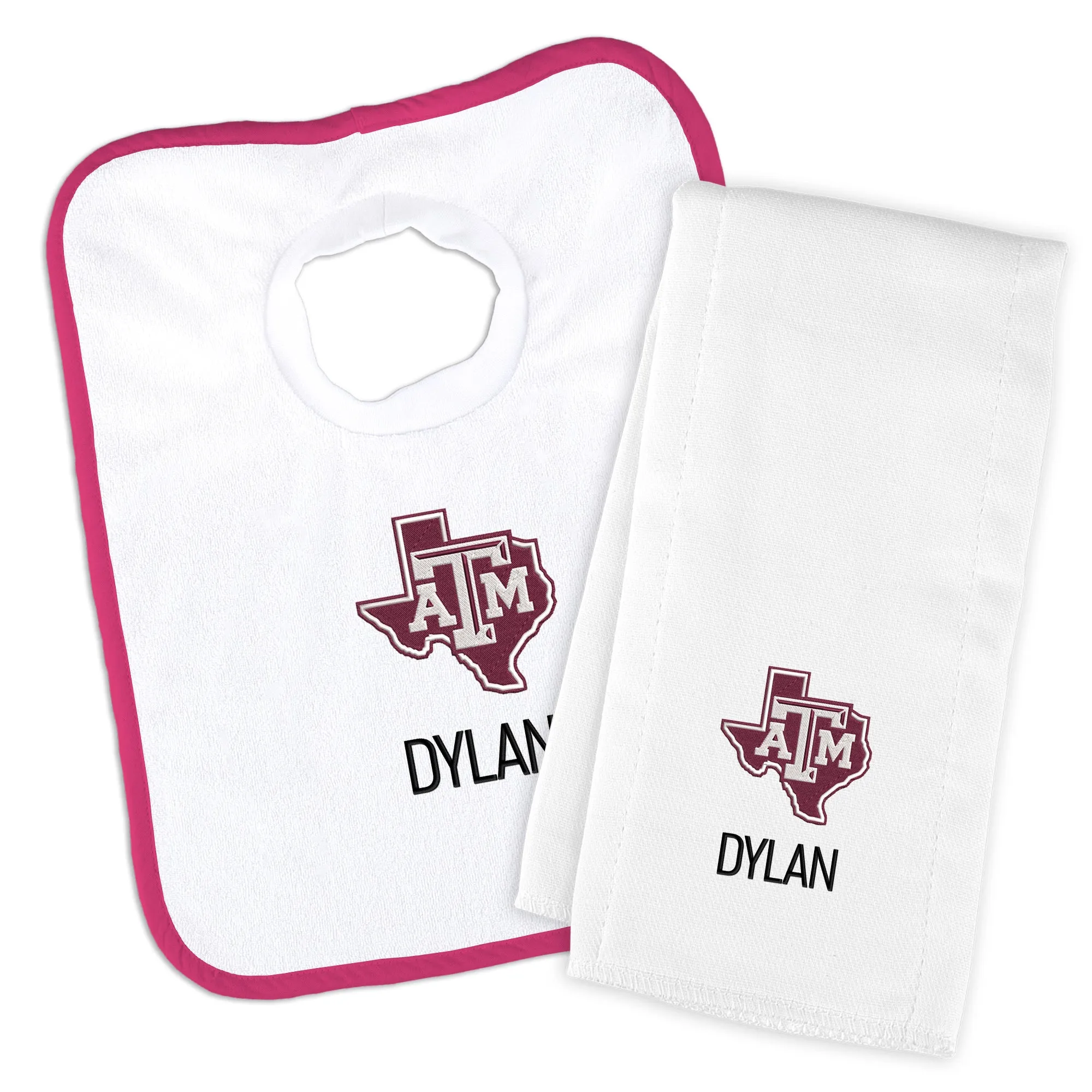 Personalized Texas A&M Aggies Texas Bib and Burp Cloth Set