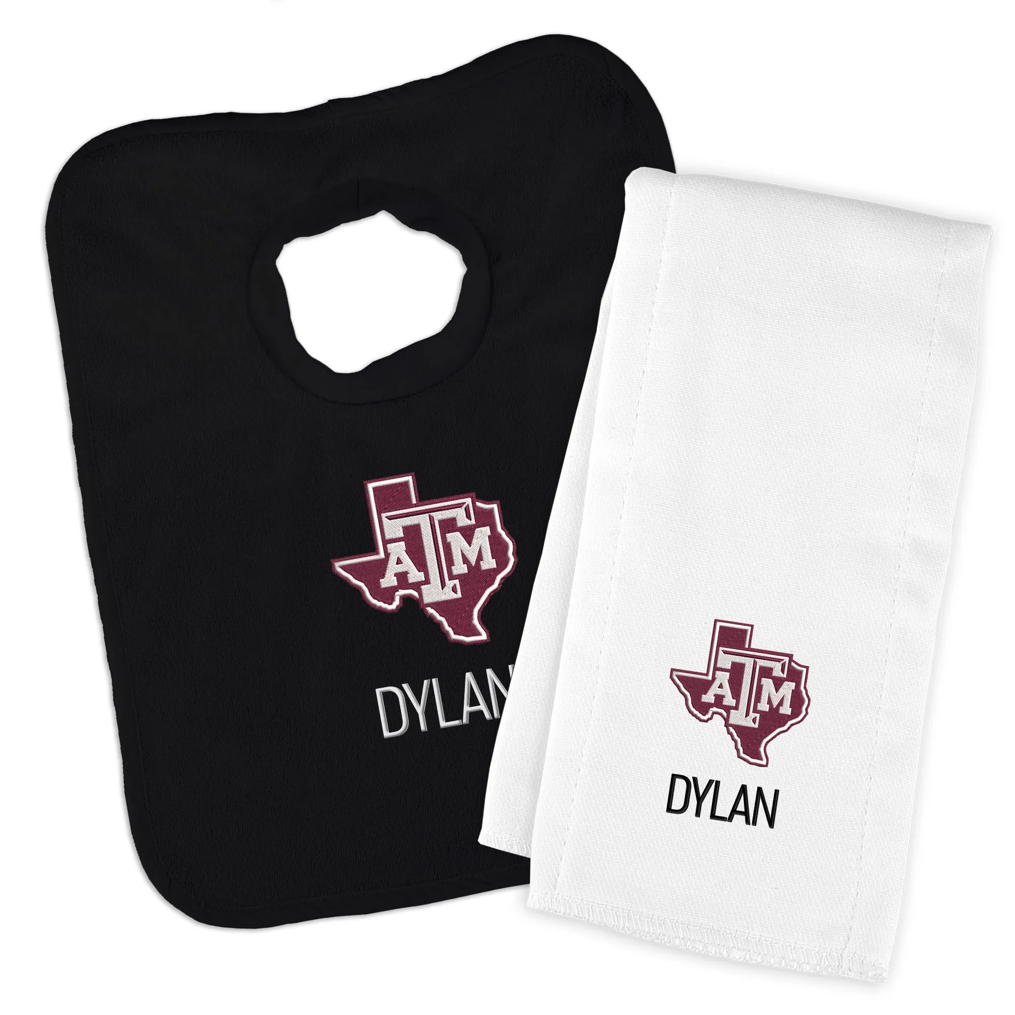 Personalized Texas A&M Aggies Texas Bib and Burp Cloth Set