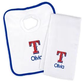 Personalized Texas Rangers Bib & Burp Cloth Set