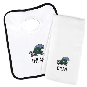 Personalized Tulane Green Wave Bib and Burp Cloth Set