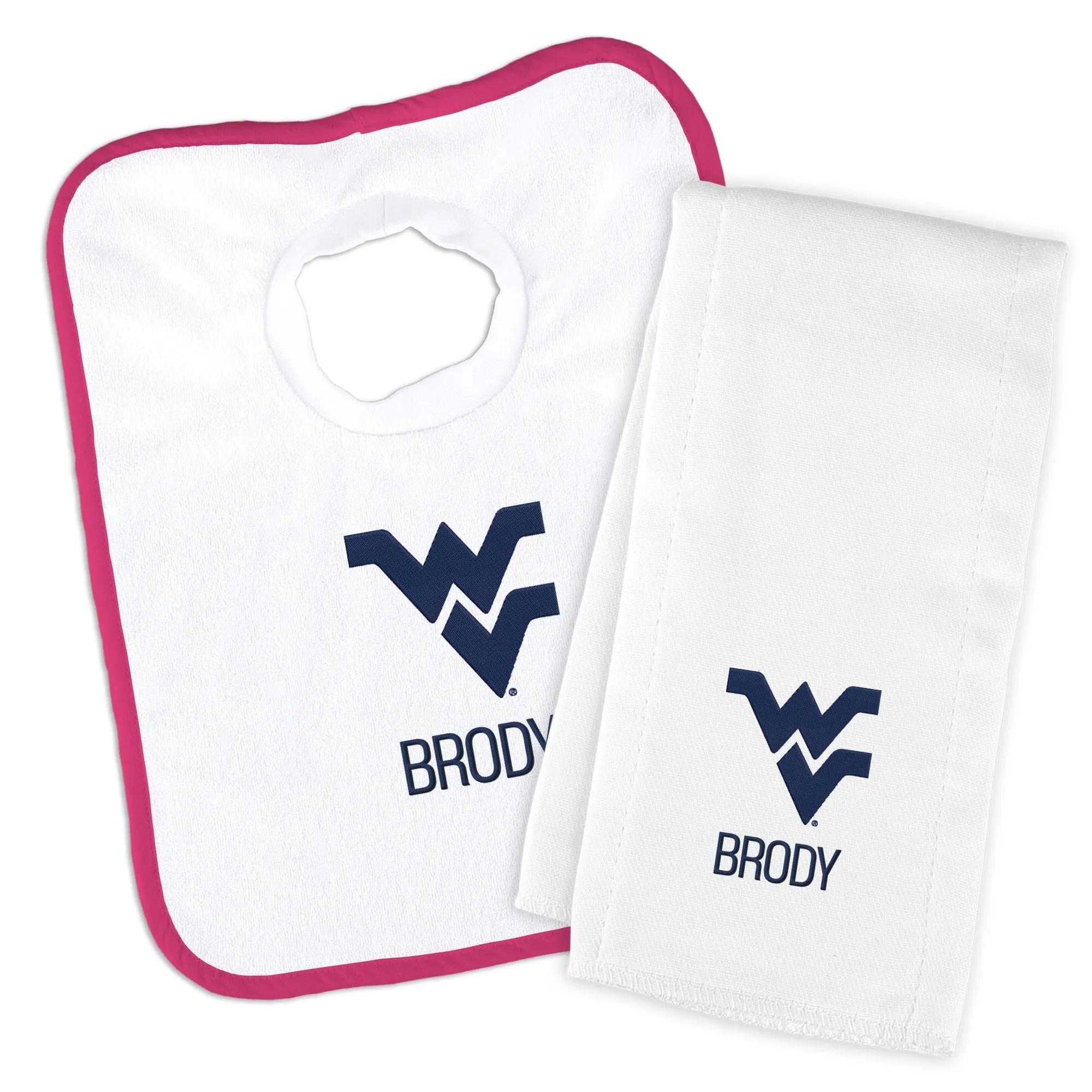 Personalized West Virginia Mountaineers Bib and Burp Cloth Set