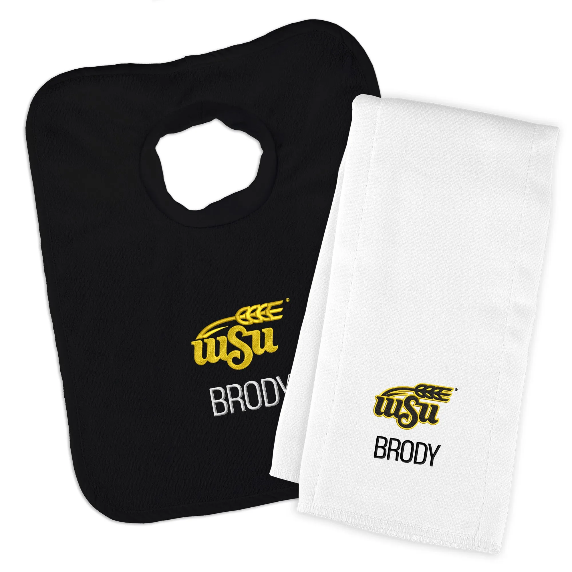 Personalized Wichita State Shockers Wheat Bib and Burp Cloth Set