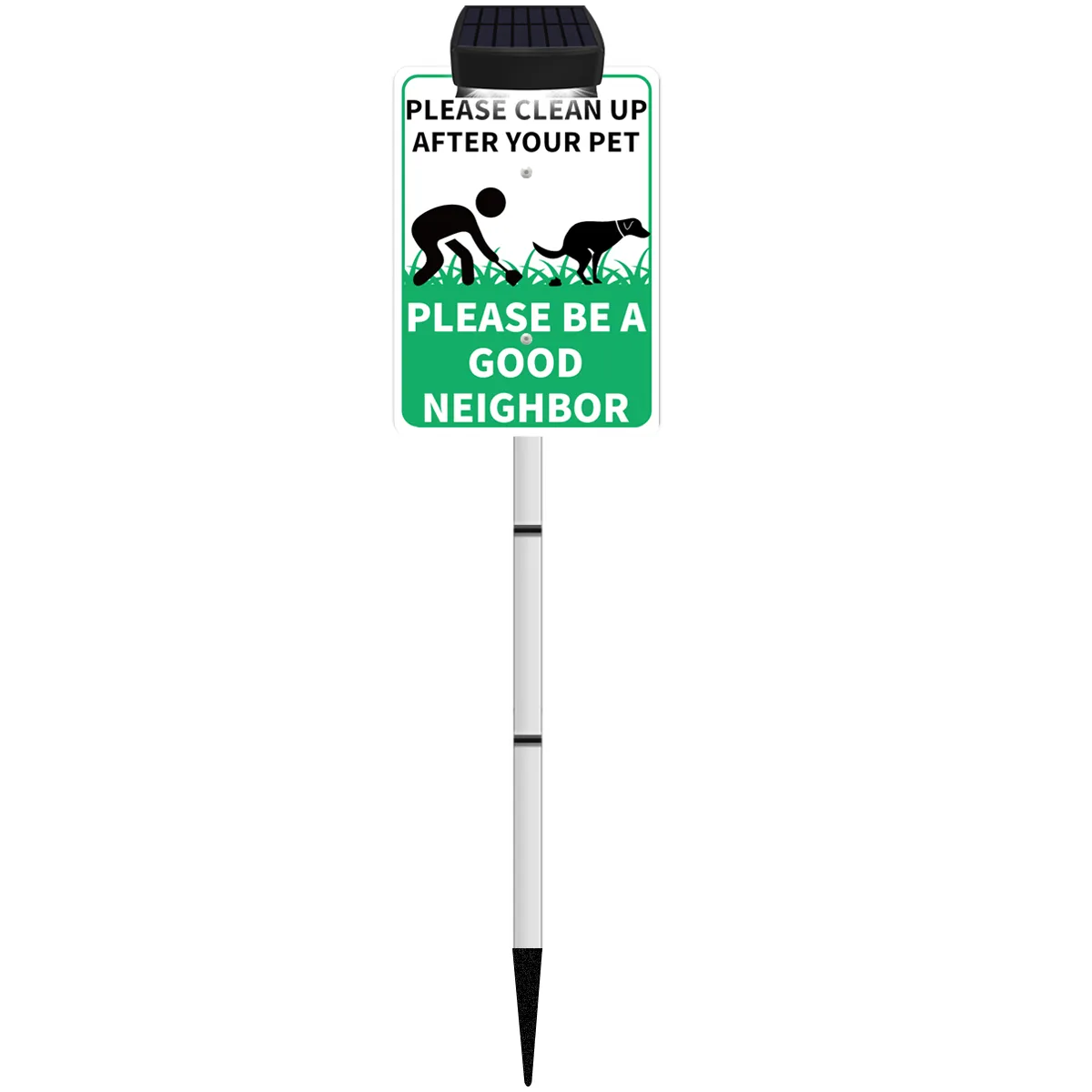 PLEASE CLEAN UP AFTER YOUR PET Yard Warning Sign Solar Powered, Rechargeable LED Illuminated Aluminum Sign with Stake, Reflective Outside Sign Light Up For Houses