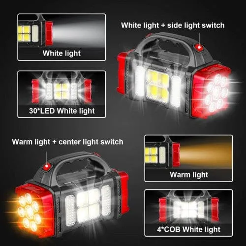 Portable Solar LED Flashlight With COB Work Light USB Rechargeable (Model: 1678)