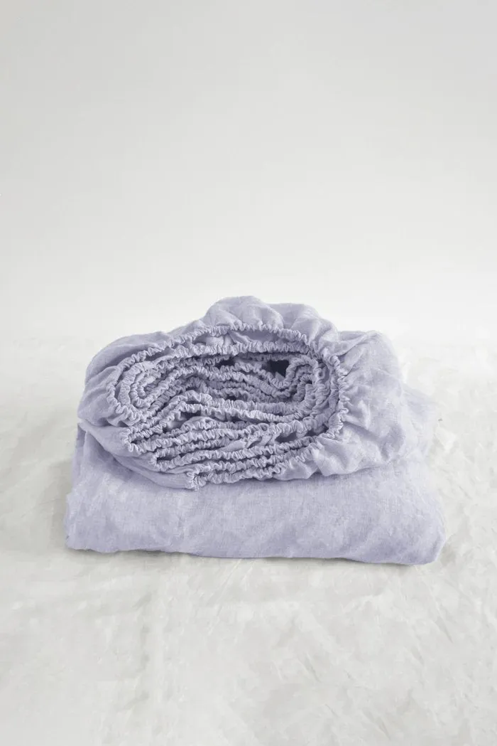 Pure Linen Fitted Sheet with Pillow Covers | 3 Pc Set |Lilac