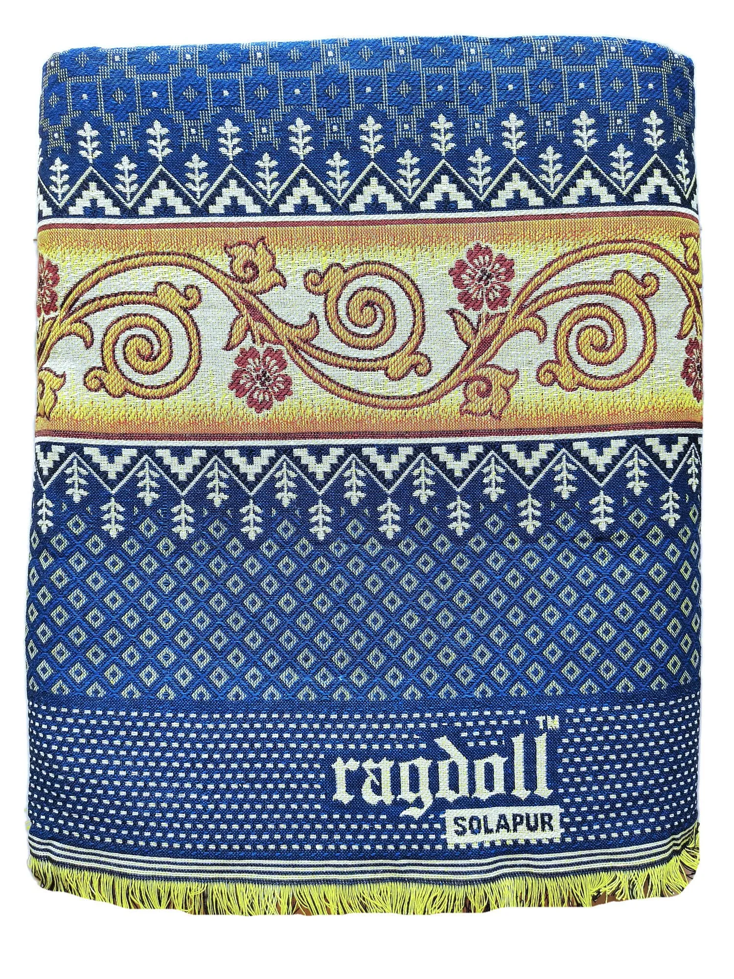 ragdoll® Cotton Solapur Chaddar King Size Bed 350 TC Royal Blue Color Pack of 1 (Size 90 X 108 Inch / 9 x 7.5 Feet)