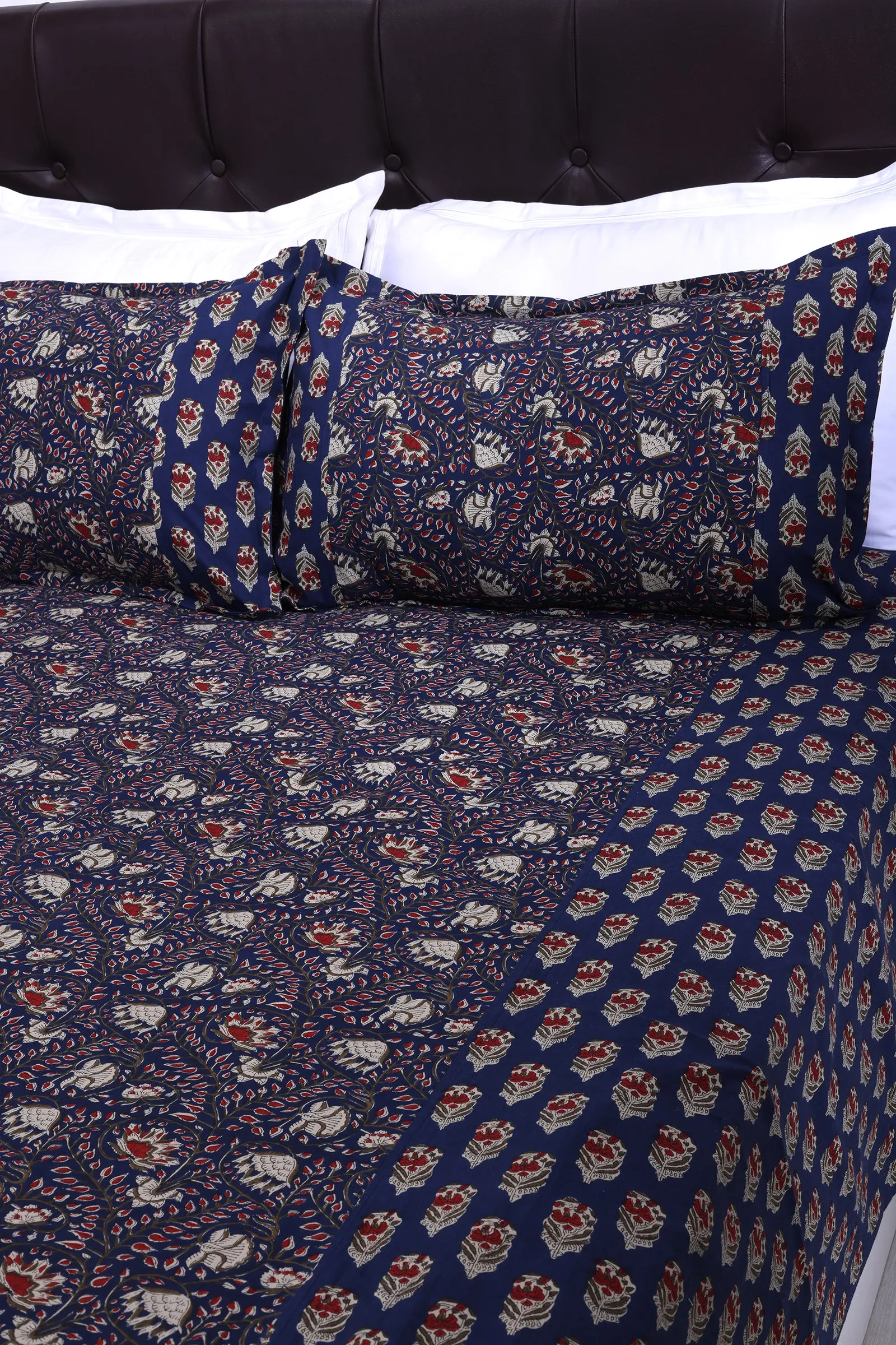 Rahat Azmina Jaal Navy Blue Cotton Bedsheet