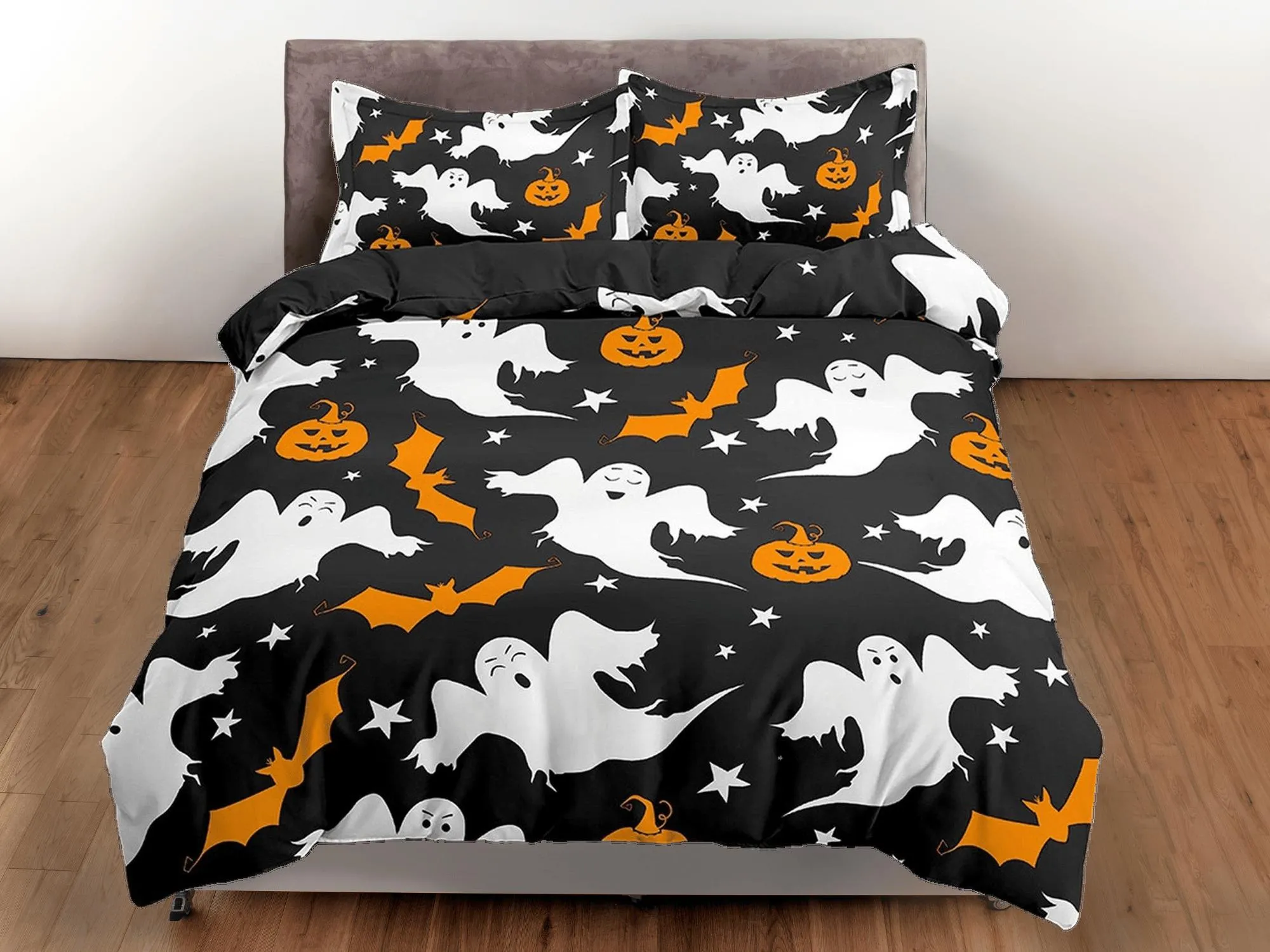 Retro halloween bedding & pillowcase, ghost and pumpkin duvet cover set dorm bedding, halloween decor, toddler bedding, halloween gift