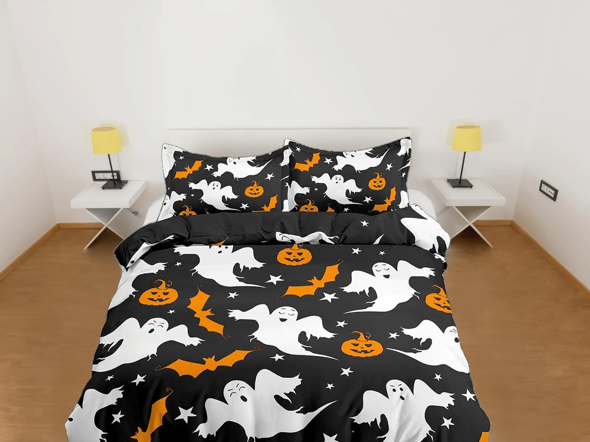 Retro halloween bedding & pillowcase, ghost and pumpkin duvet cover set dorm bedding, halloween decor, toddler bedding, halloween gift