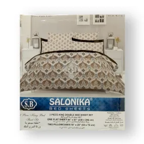 Salonika - Dove Grey & Brown Double King Bed Sheet Set - B02