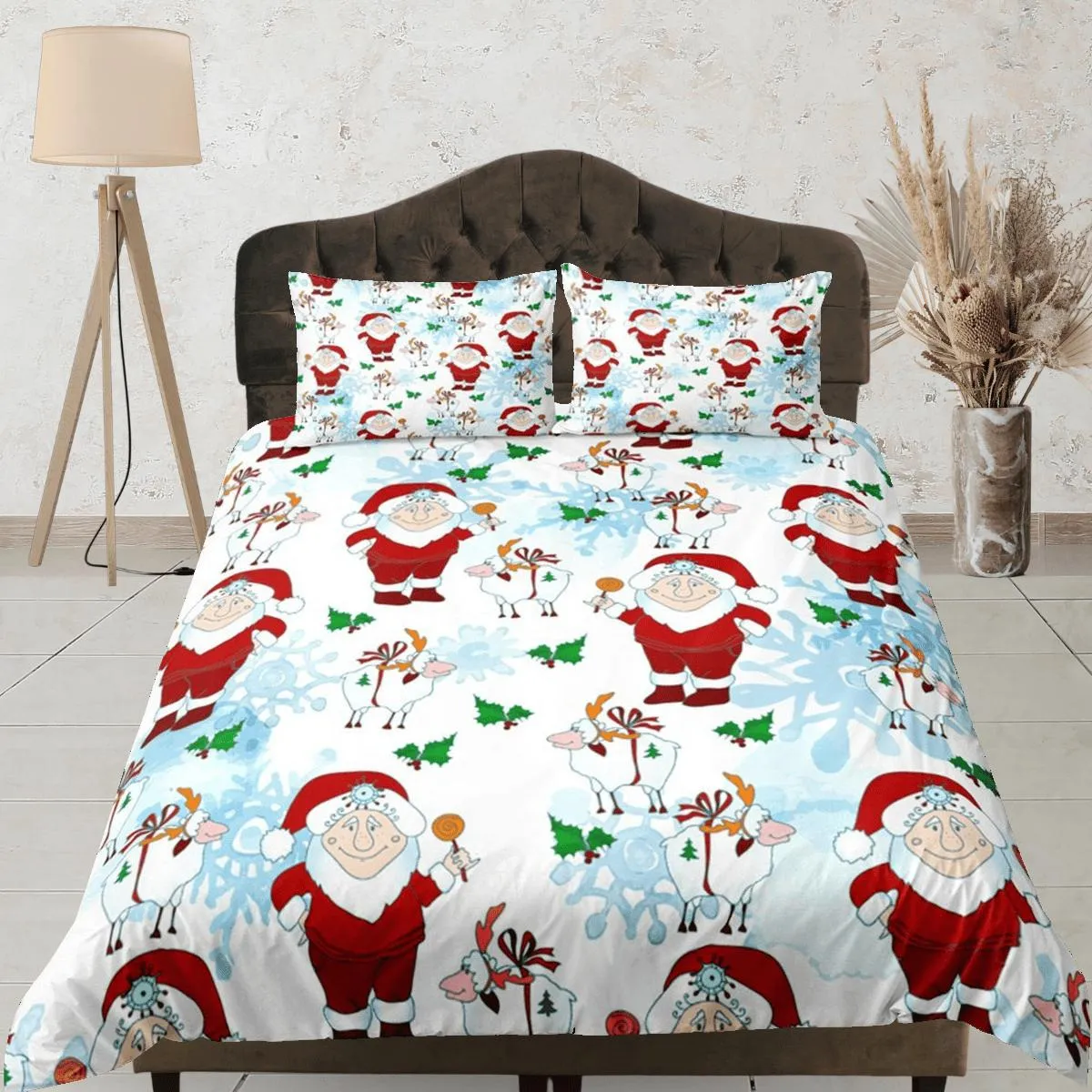 Santa claus and sheep duvet cover set, christmas full size bedding & pillowcase, college bedding, crib toddler bedding, holiday gift