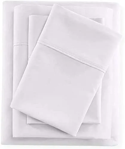 Sateen Bedding- 1000TC Beddding Set 6 PC- Super Soft & Luxurious 100% Cotton Bedsheet- 10" Deep Pocket Fitted Sheet- Ultra Soft & Hotel Quality Bedding Set-White Solid,Double Size