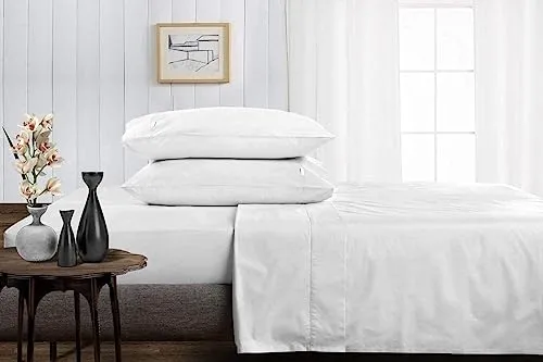 Sateen Bedding- 1000TC Beddding Set 6 PC- Super Soft & Luxurious 100% Cotton Bedsheet- 10" Deep Pocket Fitted Sheet- Ultra Soft & Hotel Quality Bedding Set-White Solid,Double Size