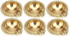 Shakyamuni Brass Kuber Diya for Puja Diwali and Navratri Home Decoration Diya Candle (Pack of 6)