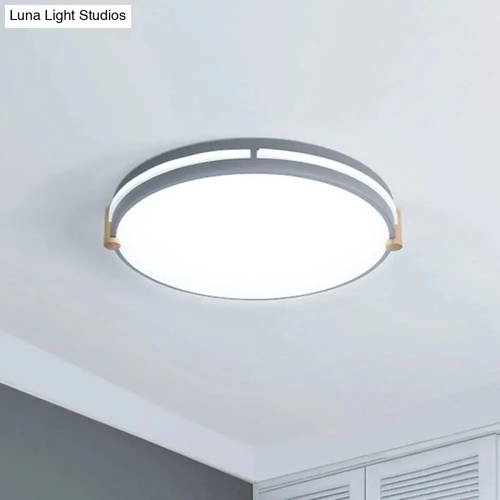 Simple Style Gray Macaron Drum Ceiling Lamp - LED Flush Mount Lighting in 12"/16"/19.5" Widths - Perfect for Bedrooms