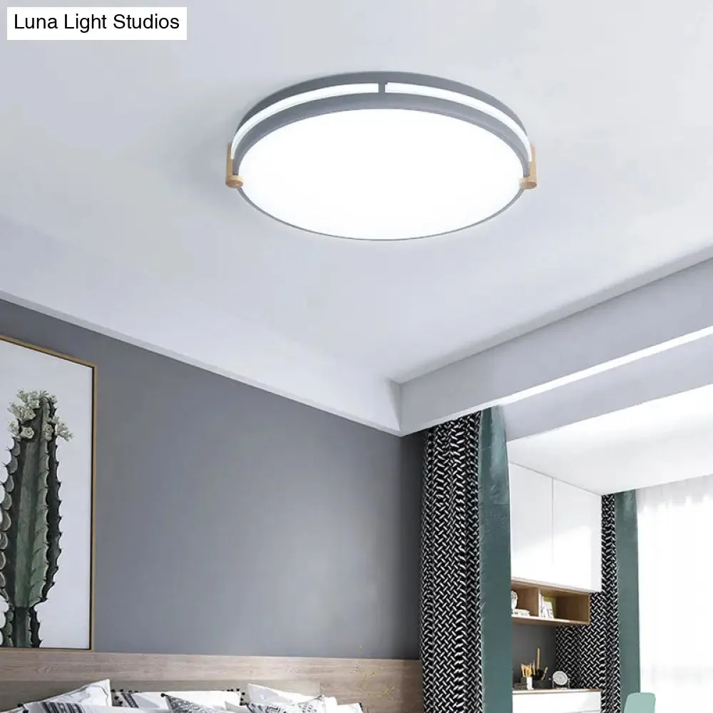 Simple Style Gray Macaron Drum Ceiling Lamp - LED Flush Mount Lighting in 12"/16"/19.5" Widths - Perfect for Bedrooms