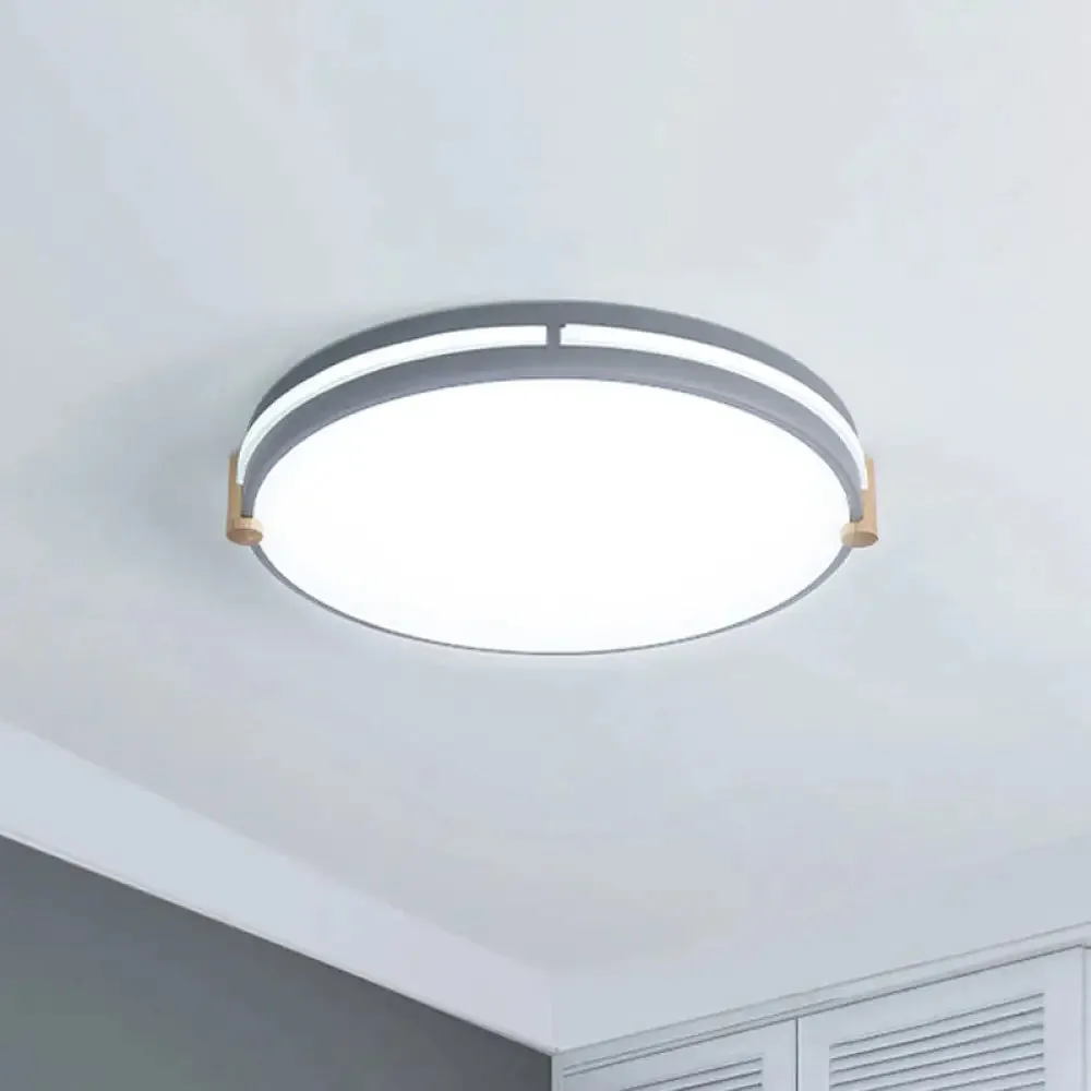 Simple Style Gray Macaron Drum Ceiling Lamp - LED Flush Mount Lighting in 12"/16"/19.5" Widths - Perfect for Bedrooms