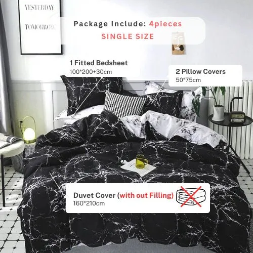 Single Size Bedding Set 4 Pieces Without Filler, marble design.