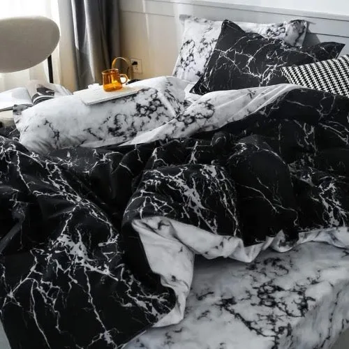 Single Size Bedding Set 4 Pieces Without Filler, marble design.